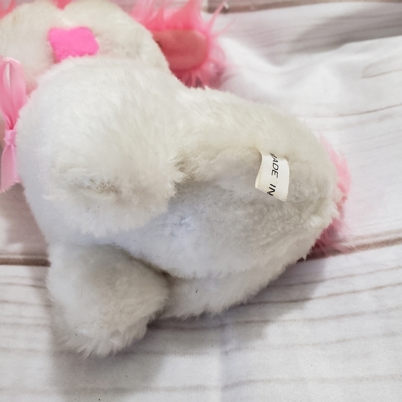 White Puppy Dog 7" Plush Pink Fuzzy Ears Carnival Style Felt Tongue Pink Eyes 80 - Picture 8 of 11